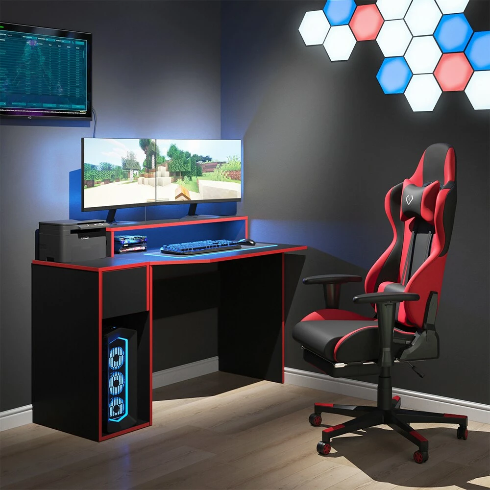 Vicco PC-Schrank Beistellschrank Computerschrank Kron Schublade Schwarz/Rot – Bild 4