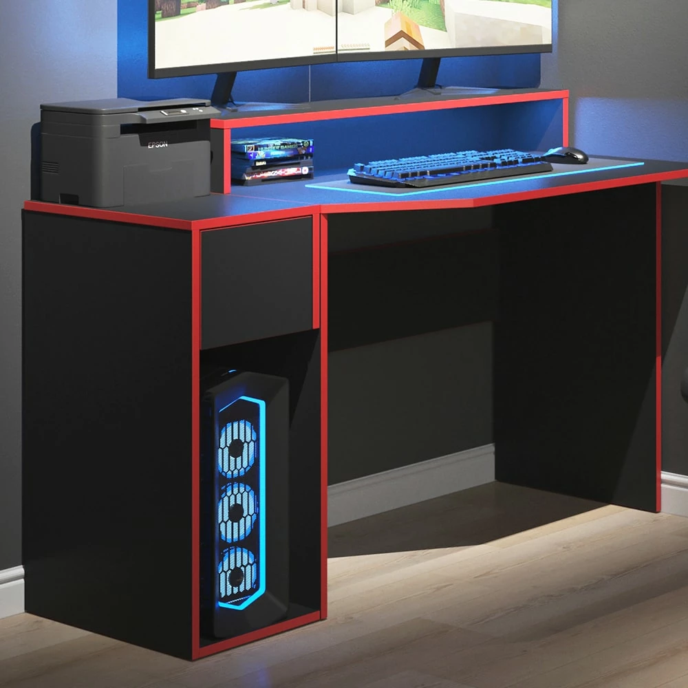 Vicco PC-Schrank Beistellschrank Computerschrank Kron Schublade Schwarz/Rot – Bild 5