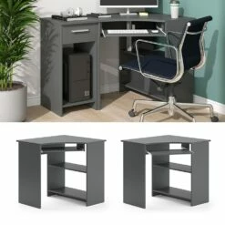 Vicco Eckschreibtisch Schreibtisch Computertisch Odin Anthrazit Arbeitstisch Ablage