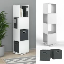 Vicco Drehregal Ordnerregal Standregal Weiß Bücherregal Büro XXL Faltboxen Regal