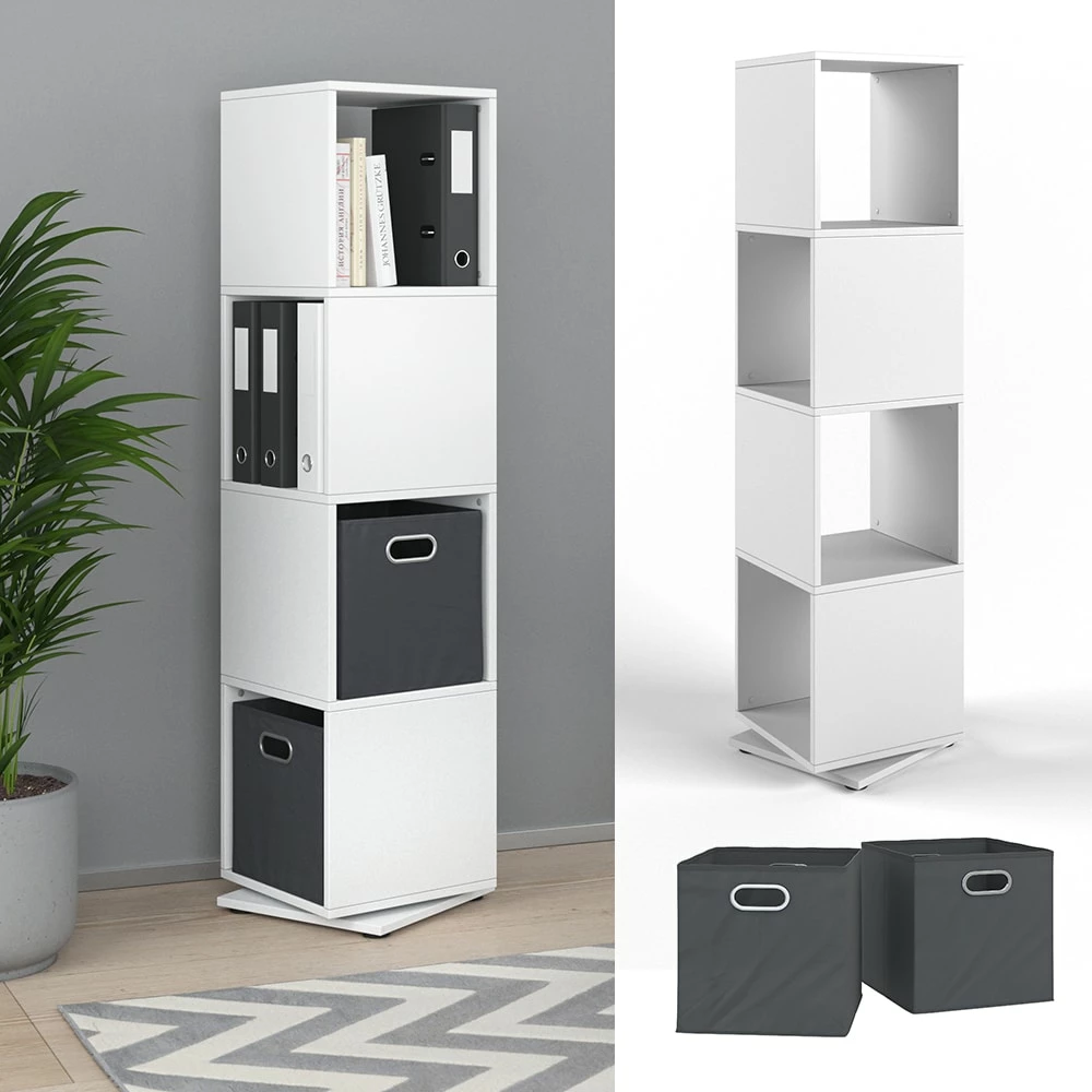Vicco Drehregal Ordnerregal Standregal Weiß Bücherregal Büro XXL Faltboxen Regal