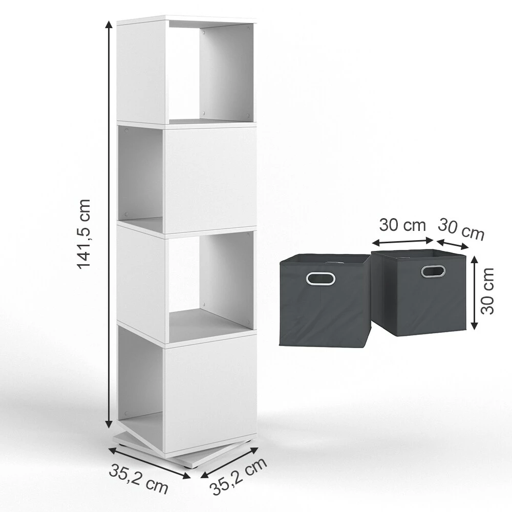 Vicco Drehregal Ordnerregal Standregal Weiß Bücherregal Büro XXL Faltboxen Regal – Bild 3