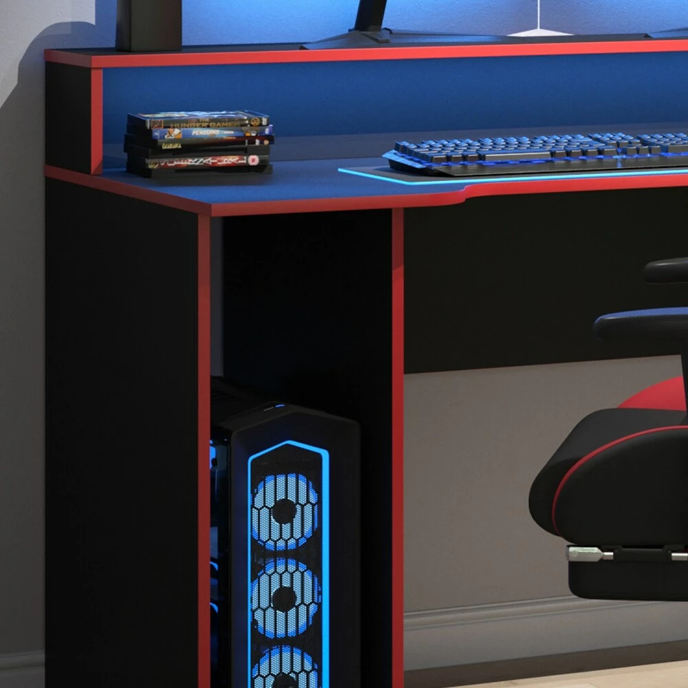 Vicco Computertisch Gamingtisch Schreibtisch Roni Schwarz/Rot PC-Tisch Ablage – Bild 5