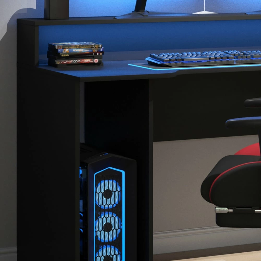 Vicco Computertisch Gamingtisch Schreibtisch Roni Schwarz/Schwarz Tisch Ablage – Bild 5