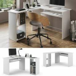 Vicco Eckschreibtisch Arbeitstisch Bürotisch Sergio Weiß Modern 120x75 Cm Arbeitszimmer Homeoffice Computertisch PC-Tisch Büromöbel Schublade Tastaturauszug Regalfach Ablage Aufbewahrung Arbeitsfläche
