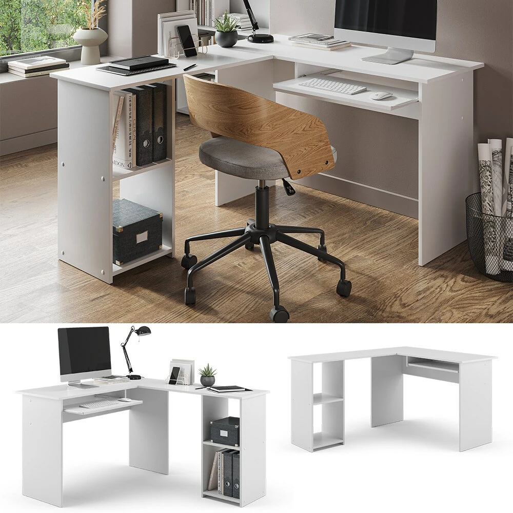 Vicco Eckschreibtisch Arbeitstisch Bürotisch Sergio Weiß Modern 120x75 Cm Arbeitszimmer Homeoffice Computertisch PC-Tisch Büromöbel Schublade Tastaturauszug Regalfach Ablage Aufbewahrung Arbeitsfläche