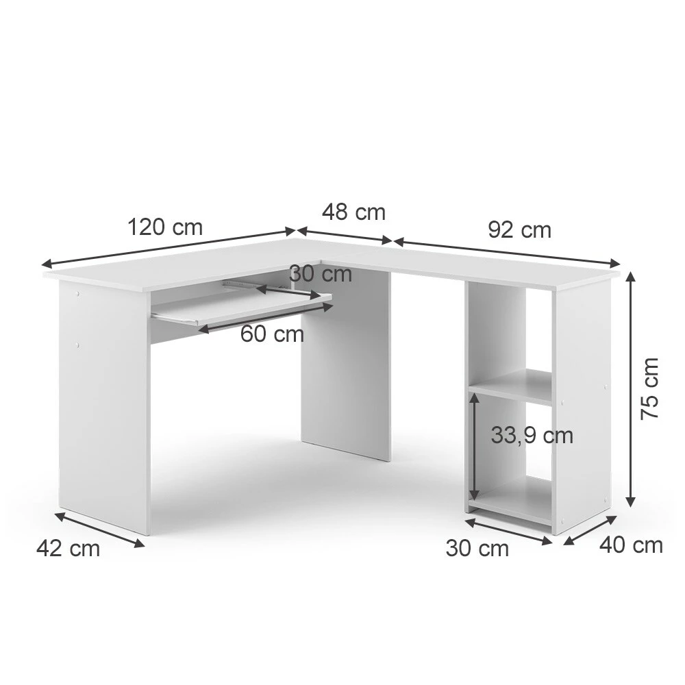 Vicco Eckschreibtisch Arbeitstisch Bürotisch Sergio Weiß Modern 120x75 Cm Arbeitszimmer Homeoffice Computertisch PC-Tisch Büromöbel Schublade Tastaturauszug Regalfach Ablage Aufbewahrung Arbeitsfläche – Bild 3