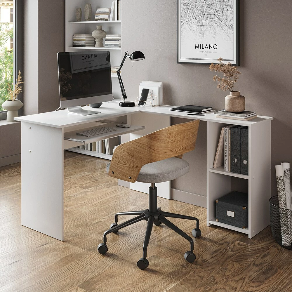 Vicco Eckschreibtisch Arbeitstisch Bürotisch Sergio Weiß Modern 120x75 Cm Arbeitszimmer Homeoffice Computertisch PC-Tisch Büromöbel Schublade Tastaturauszug Regalfach Ablage Aufbewahrung Arbeitsfläche – Bild 4