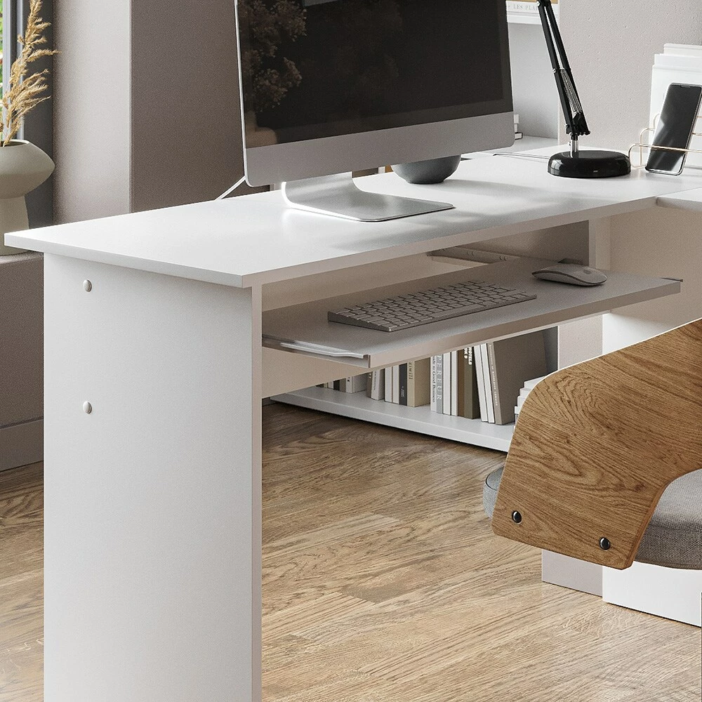 Vicco Eckschreibtisch Arbeitstisch Bürotisch Sergio Weiß Modern 120x75 Cm Arbeitszimmer Homeoffice Computertisch PC-Tisch Büromöbel Schublade Tastaturauszug Regalfach Ablage Aufbewahrung Arbeitsfläche – Bild 5