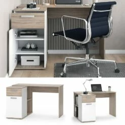 Vicco Schreibtisch Arbeitstisch Bürotisch Mamba Sonoma Weiß Modern 120x75 Arbeitszimmer Homeoffice Computertisch Regalschreibtisch PC-Tisch Büromöbel Schublade Schranktür Regalfach Ablage Aufbewahrung