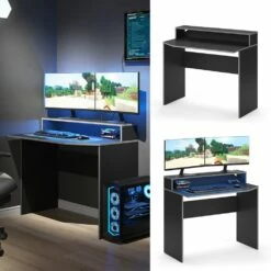 Vicco Computertisch Schreibtisch Arbeitstisch Kron Schwarz Grau 100x87 Modern Monitorempore Bürotisch PC-Tisch Arbeitszimmer Homeoffice Büromöbel Computermöbel Ablage Aufbewahrung