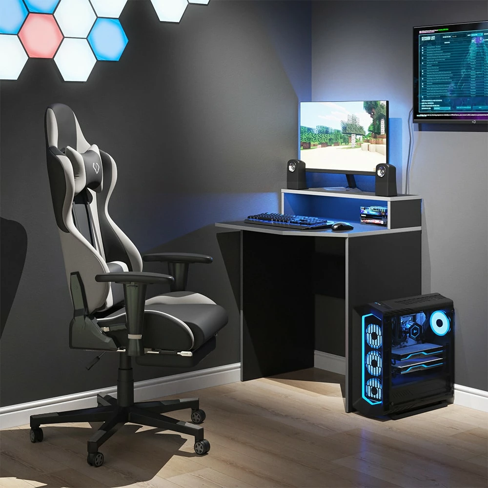 Vicco Computertisch Schreibtisch Arbeitstisch Kron Schwarz Grau 70x87 Modern Monitorempore Bürotisch PC-Tisch Arbeitszimmer Homeoffice Büromöbel Computermöbel Ablage Aufbewahrung – Bild 4