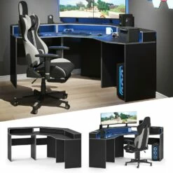 Vicco Computermöbelset Kron Schwarz Grau Modern Eckcomputertisch Schreibtisch Bürotisch PC-Tisch Arbeitszimmer Homeoffice Büromöbel Monitorempore