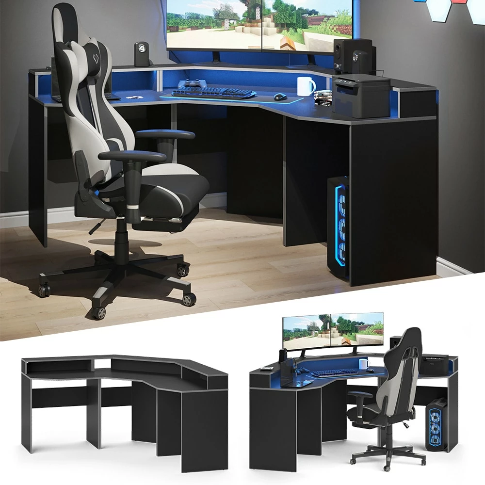 Vicco Computermöbelset Kron Schwarz Grau Modern Eckcomputertisch Schreibtisch Bürotisch PC-Tisch Arbeitszimmer Homeoffice Büromöbel Monitorempore