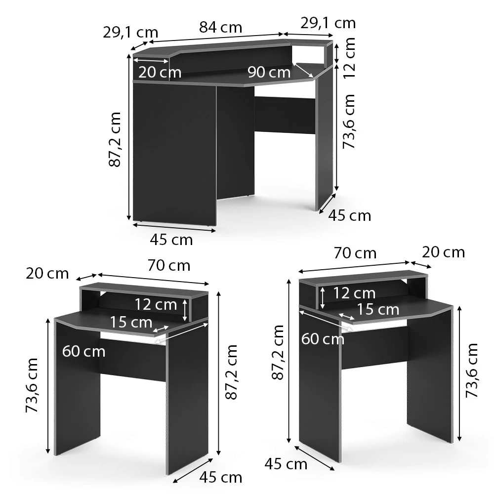 Vicco Computermöbelset Kron Schwarz Grau Modern Eckcomputertisch Schreibtisch Bürotisch PC-Tisch Arbeitszimmer Homeoffice Büromöbel Monitorempore – Bild 3