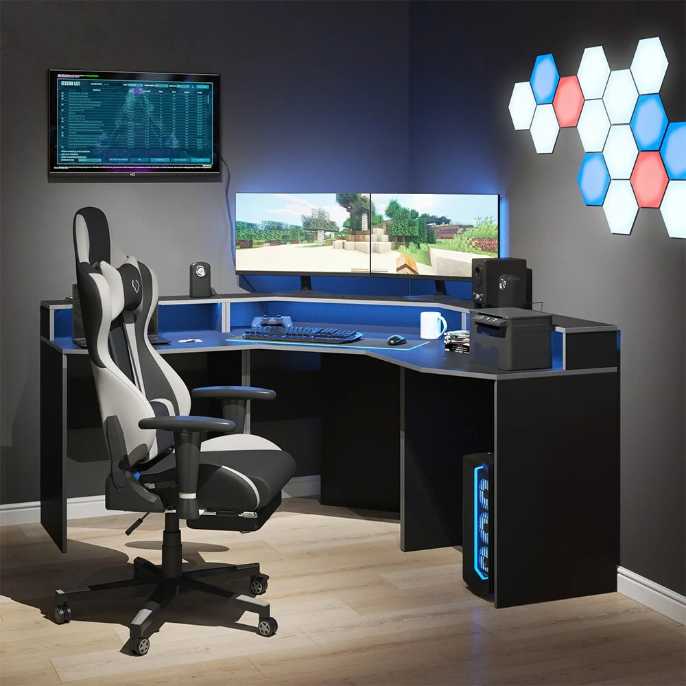 Vicco Computermöbelset Kron Schwarz Grau Modern Eckcomputertisch Schreibtisch Bürotisch PC-Tisch Arbeitszimmer Homeoffice Büromöbel Monitorempore – Bild 4