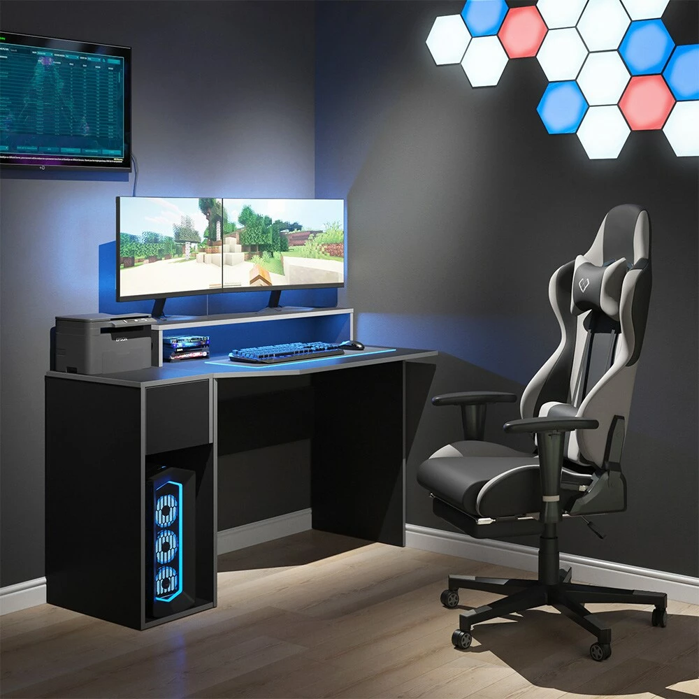 Vicco Computermöbelset Kron Schwarz Grau Modern Computertisch Computerschrank Schreibtisch Bürotisch PC-Tisch Arbeitszimmer Homeoffice Büromöbel Monitorempore – Bild 4