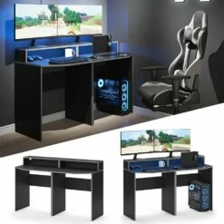 Vicco Computermöbelset Kron Schwarz Grau Modern Schreibtisch Bürotisch PC-Tisch Arbeitstisch Arbeitszimmer Homeoffice Büromöbel Monitorempore
