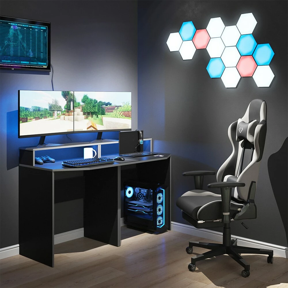 Vicco Computermöbelset Kron Schwarz Grau Modern Schreibtisch Bürotisch PC-Tisch Arbeitstisch Arbeitszimmer Homeoffice Büromöbel Monitorempore – Bild 4