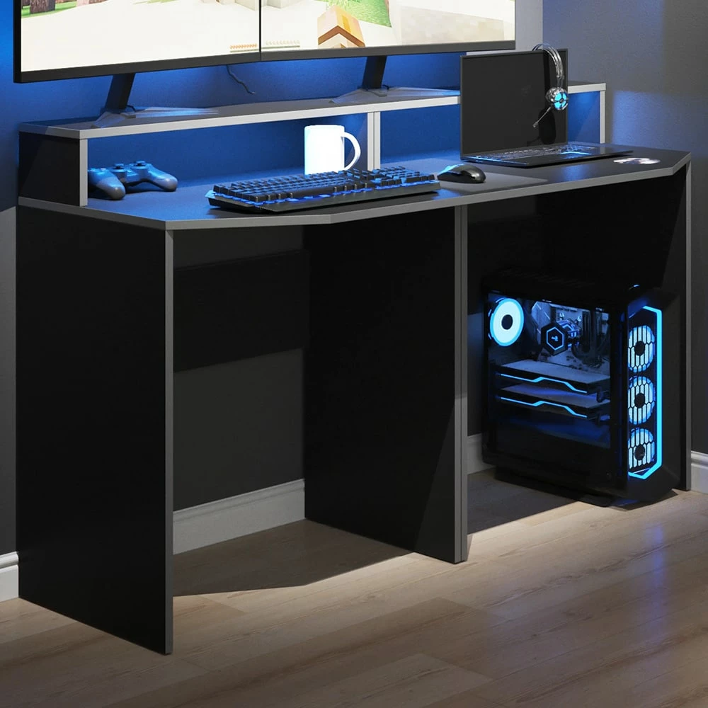 Vicco Computermöbelset Kron Schwarz Grau Modern Schreibtisch Bürotisch PC-Tisch Arbeitstisch Arbeitszimmer Homeoffice Büromöbel Monitorempore – Bild 5