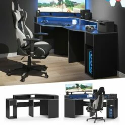 Vicco Computermöbelset Kron Schwarz Grau Modern Eckcomputertisch Schreibtisch Computerschrank Bürotisch PC-Tisch Arbeitszimmer Homeoffice Büromöbel Monitorempore