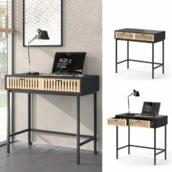 Vicco Schreibtisch Bamboo 80x75 Cm, Kompakter Computertisch Mit Bambus-Fronten