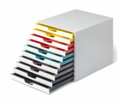 Durable 763027 Schubladenbox A4 (Varicolor Mix) 10 Fächer, Mit Etiketten Zur Beschriftung, Mehrfarbig