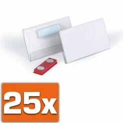 Durable 811619 Namensschild, Packung à 25 Stück (mit Magnet, 40 X 75 Mm), Transparent