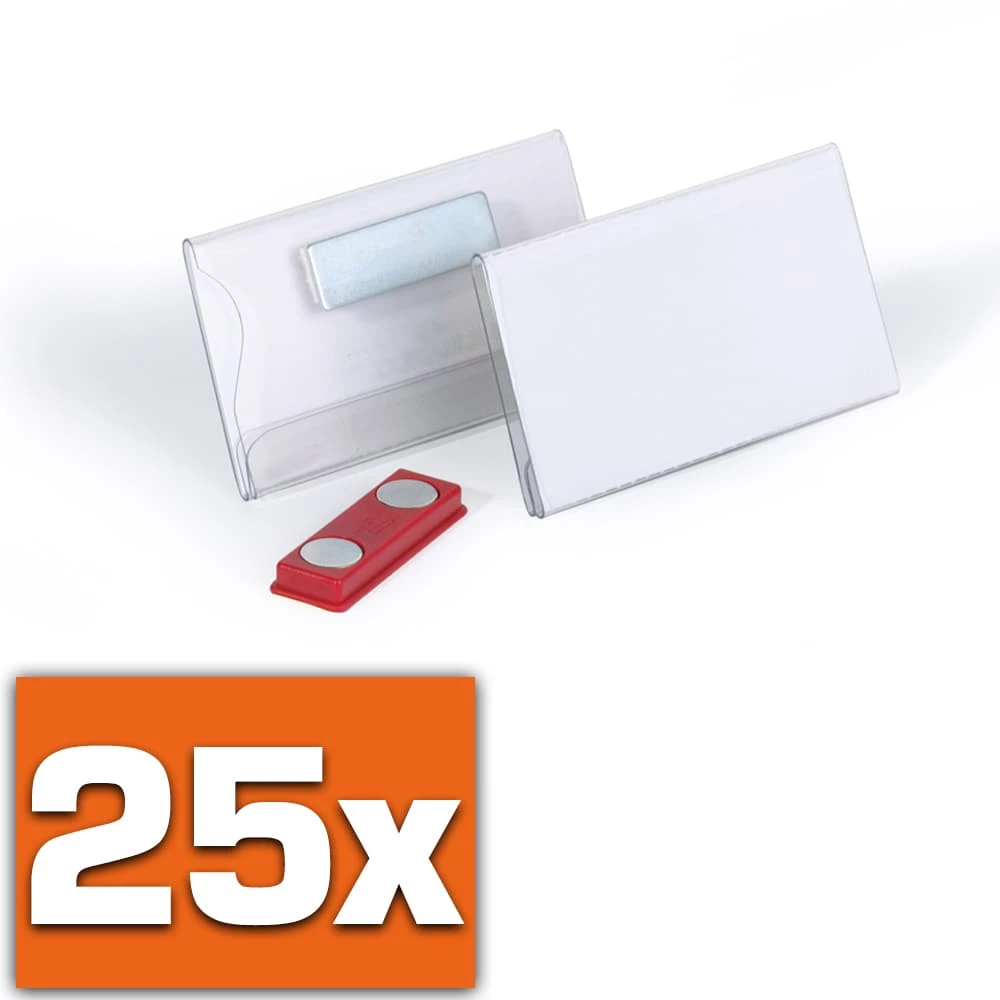 Durable 811619 Namensschild, Packung à 25 Stück (mit Magnet, 40 X 75 Mm), Transparent