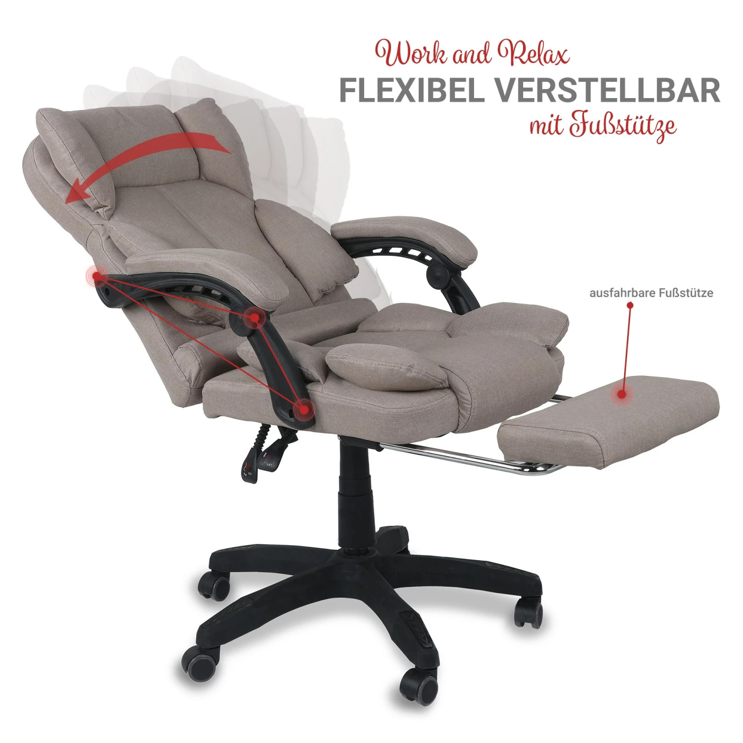 Schreibtischstuhl Bürostuhl Stoff Gamingstuhl Racing Chair Chefsessel Mit Fußstütze – Bild 4